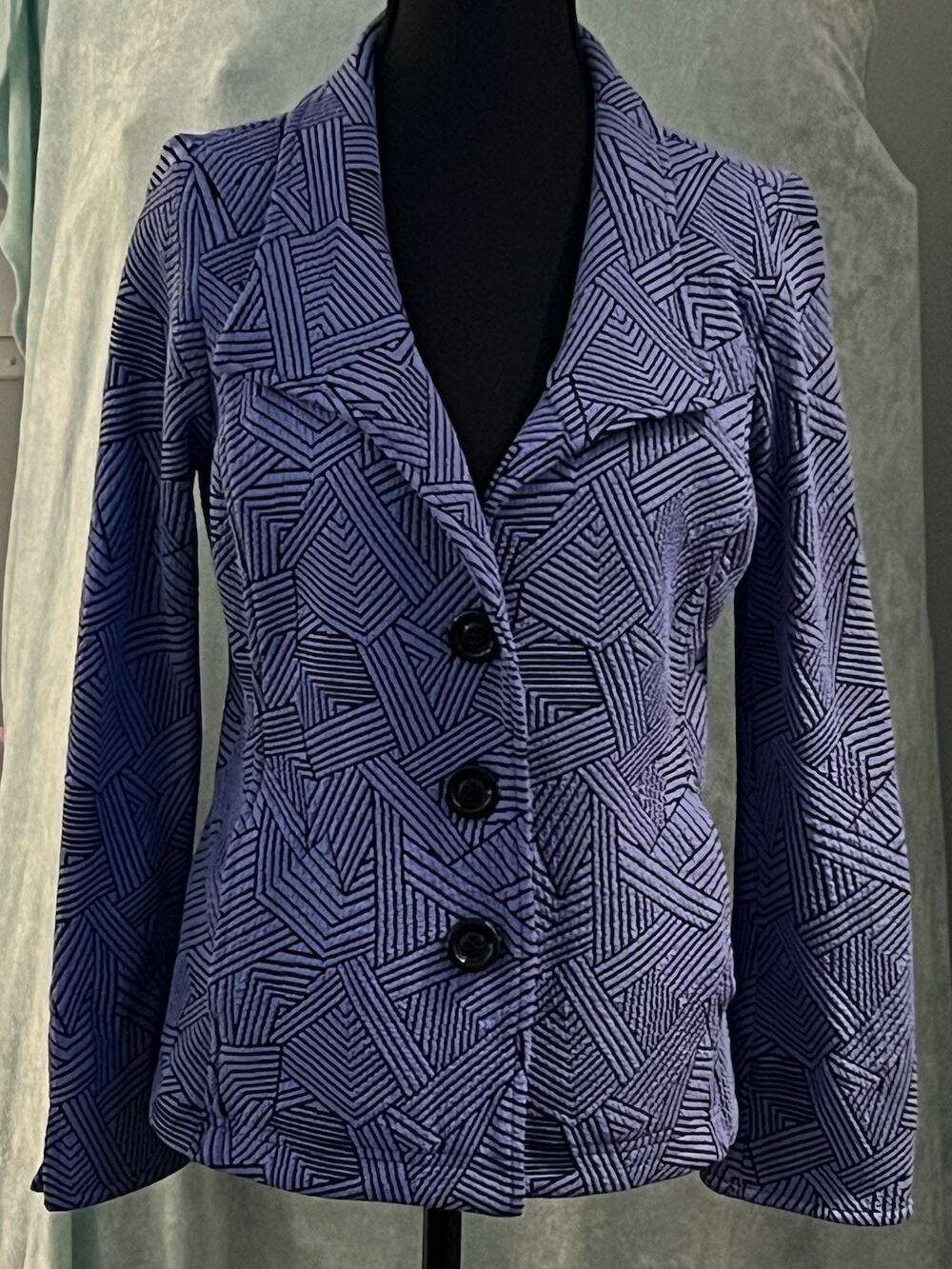 Vintage Cheryl Nash Windridge Blue Geometric Button Up Blazer Jacket Women’s M